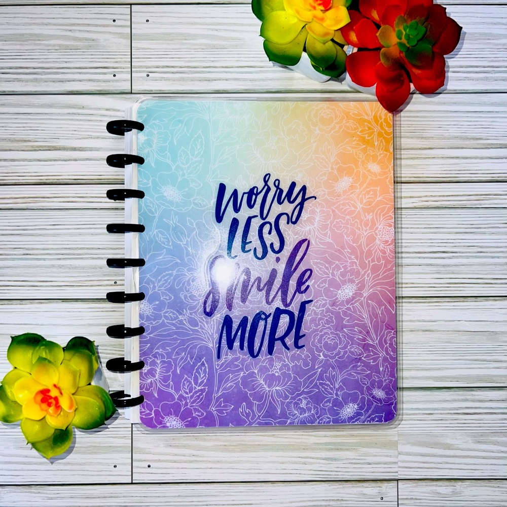 Happy Planner classic size weekly layout worry less smile more Floral rainbow